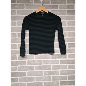 Polo Ralph Lauren Knit Striped Black Green Thermal Long Sleeve Kids Shirt Size 7